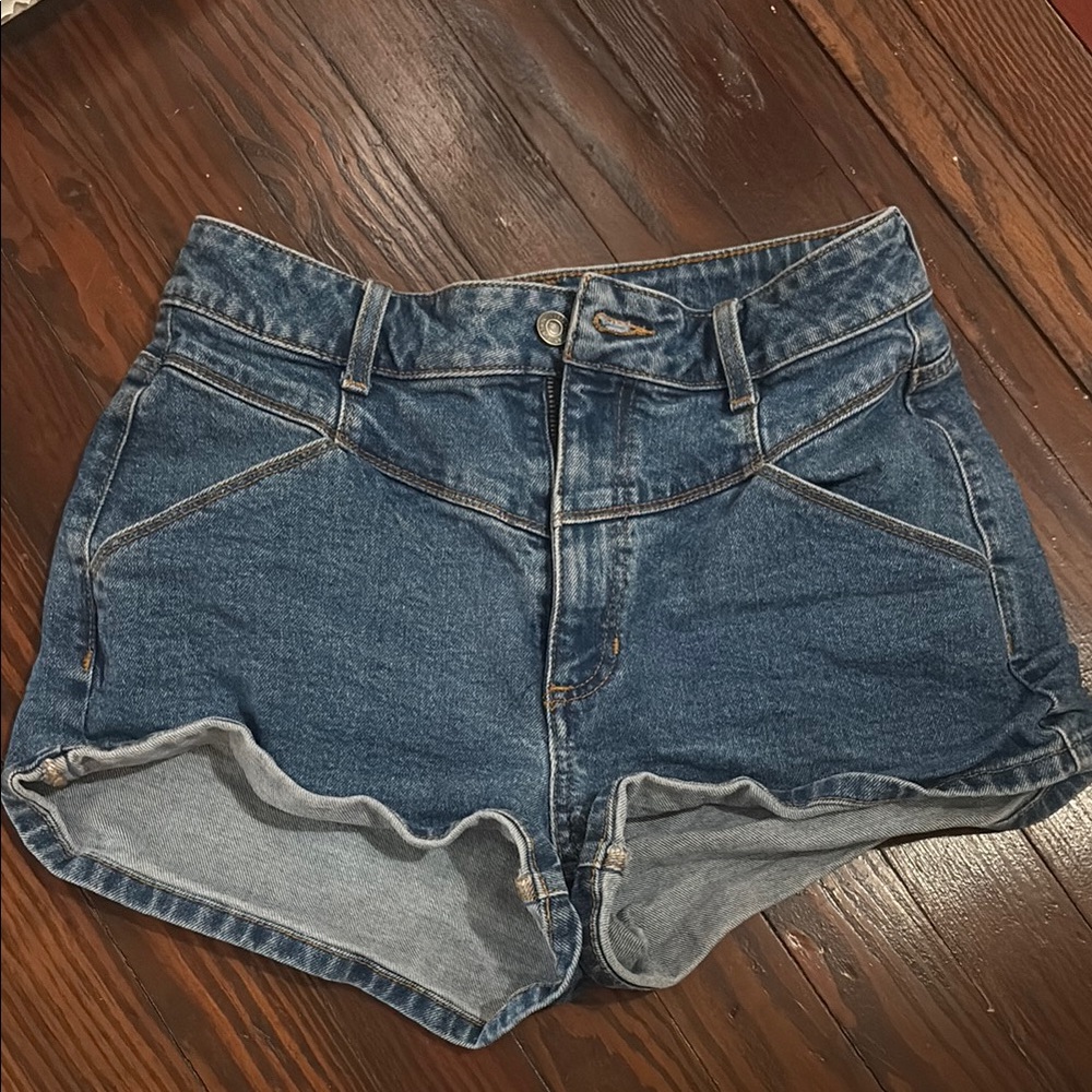 Guess Blue Jean Shorts with Distressed Cuffed Hems